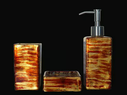 GRAFFITI SET RED/GOLD/IVORY - Countertop glass toothbrush holder _ Glass Design